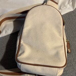 J. Jill Canvas Sling Bag in Cream with Brown Trim